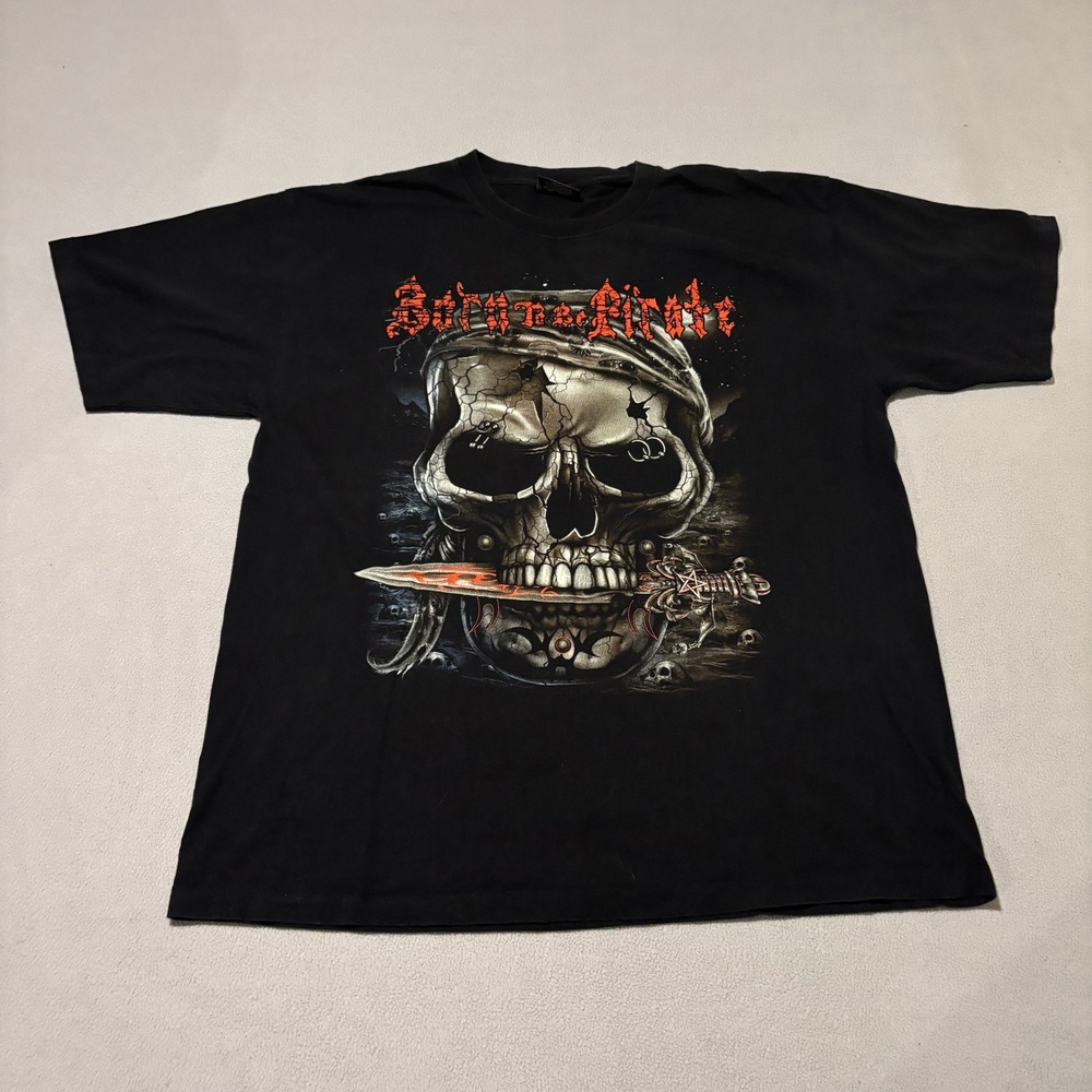 Rock Chang Born to Pirate Skull Dagger Graphic T-Shirt Black Mens XXL Biker